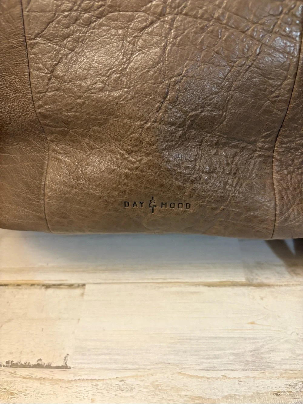 Day & Mood Taupe Leather Drawstring Backpack Hobo Bag Boho